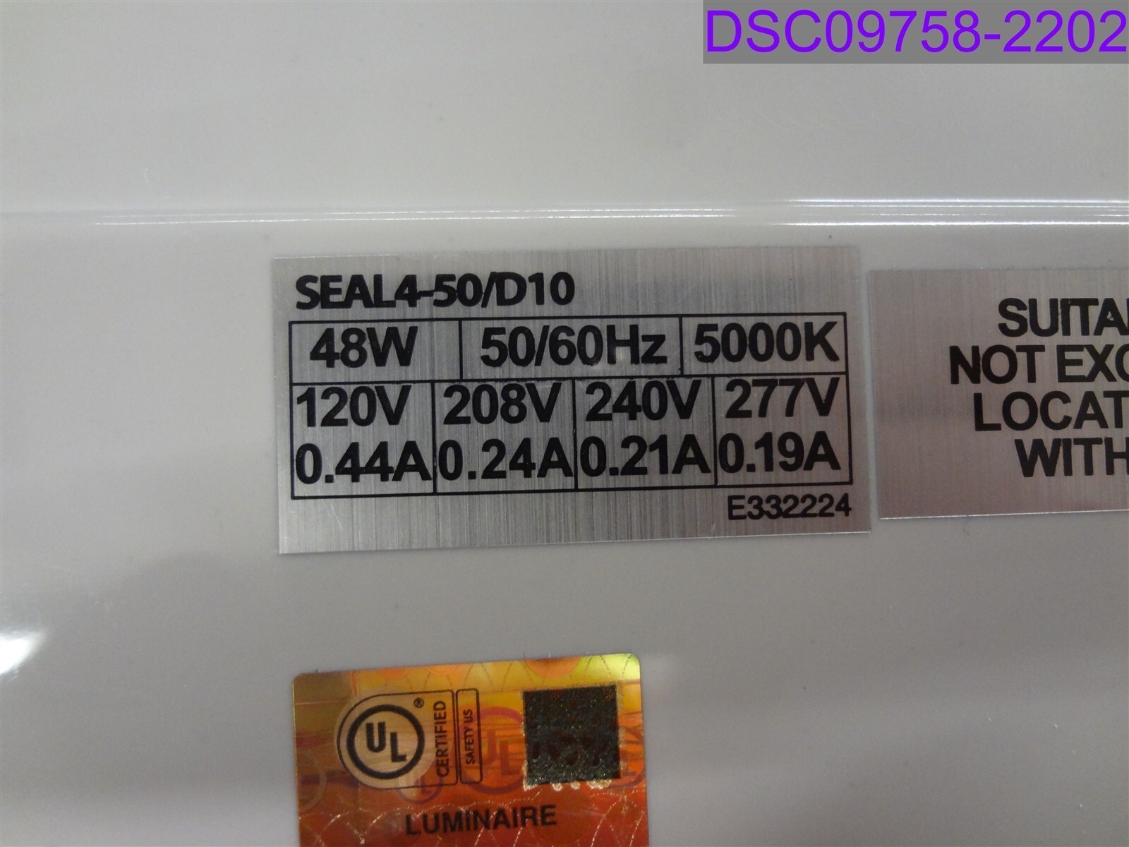 RAB 4′ Washdown 5000K Seal 4-50/D10 Light P/N SEAL450D10