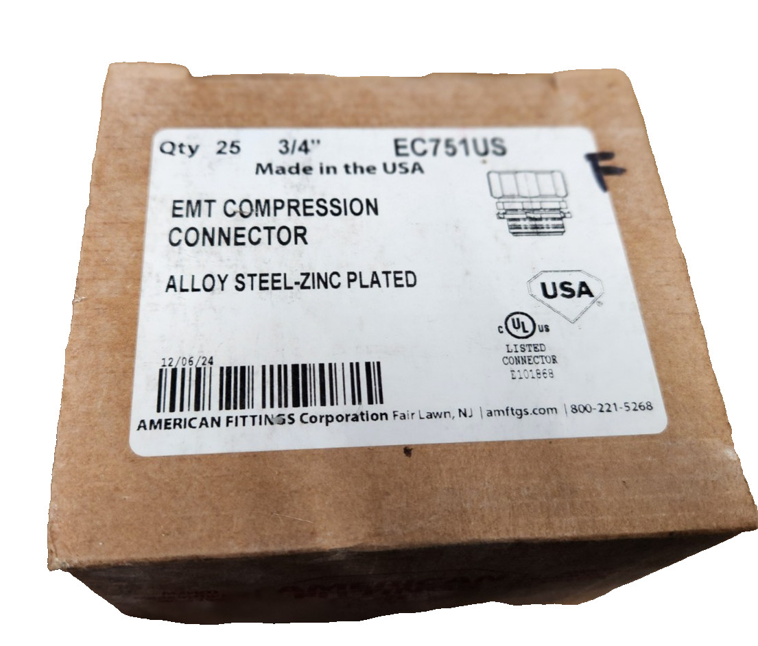 American Fittings EC751US 3/4″ Steel Compression EMT Conduit Connector Box of 25