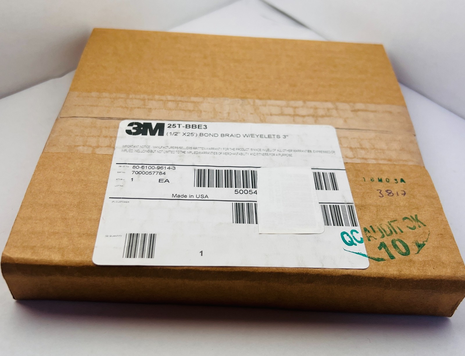 25T-BBE3 (1/2″ X 25′) Grounding Braid with Eyelets new, in Original Box