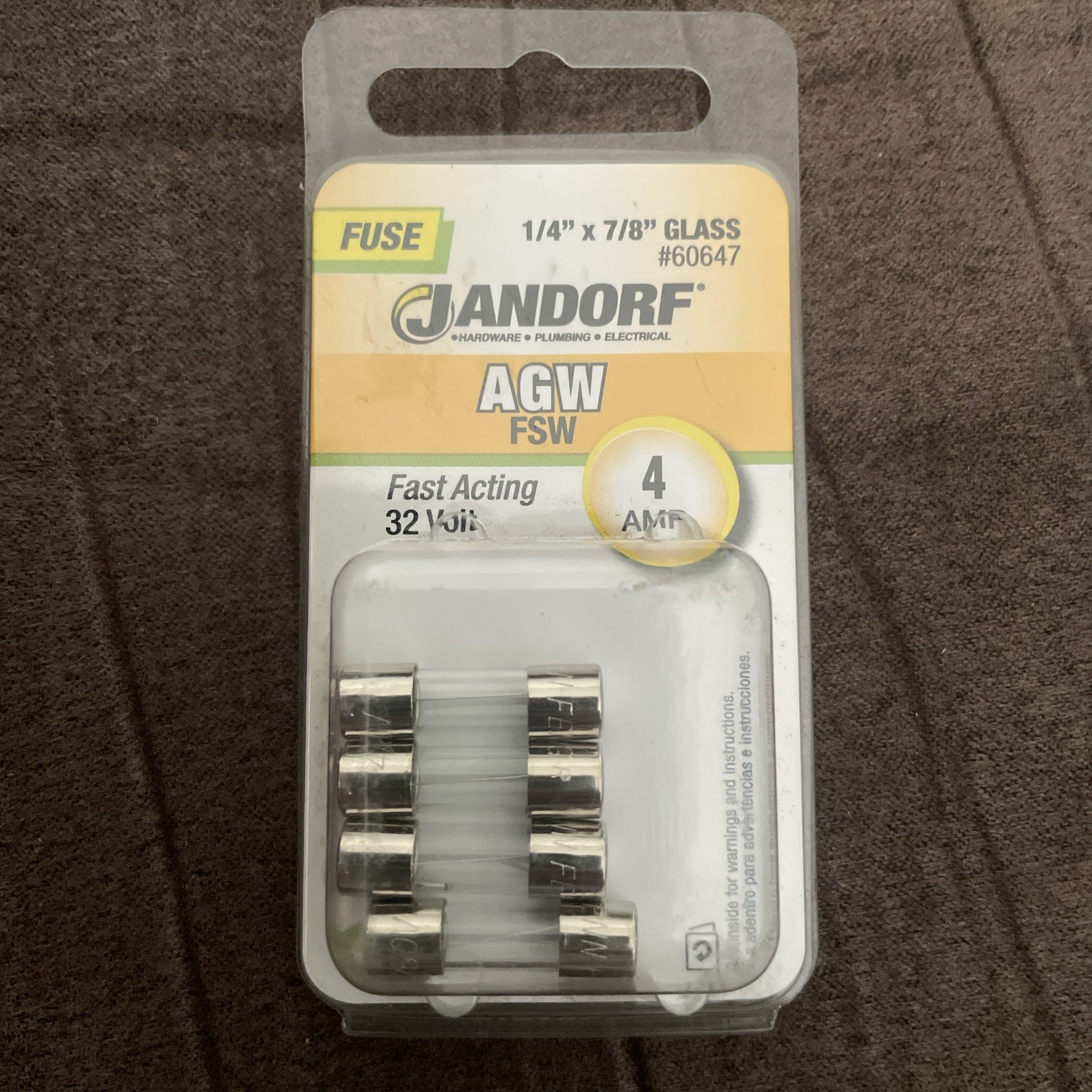 Jandorf AGW 4 amps Fast Acting 32 Volt Fuses 4 pk 1/4”x7/8” Glass #60647