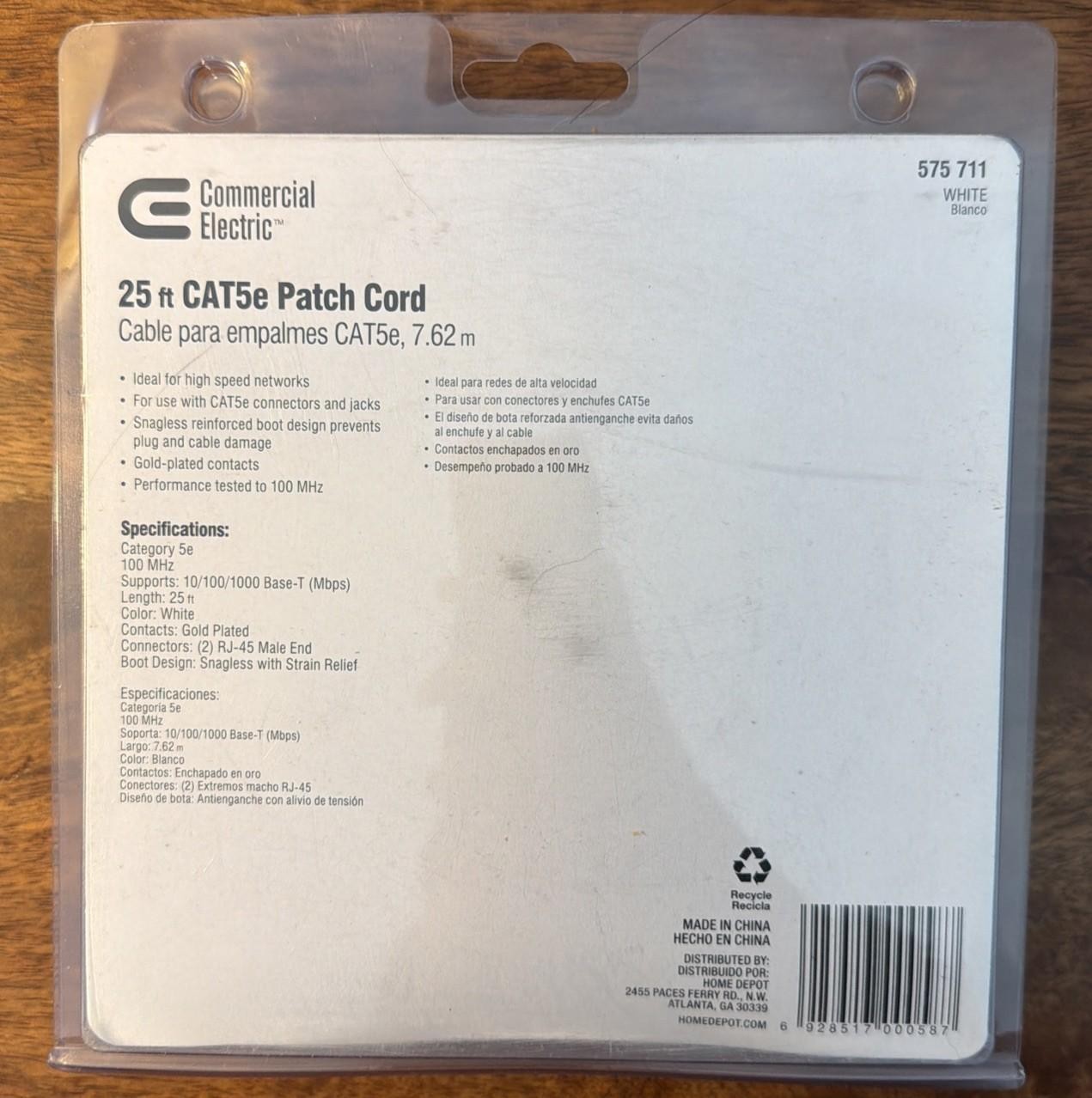 Tech Hi-Speed Cat 5e cable Patch Cord 25ft-Commercial-Computer- FREE SHIPPING