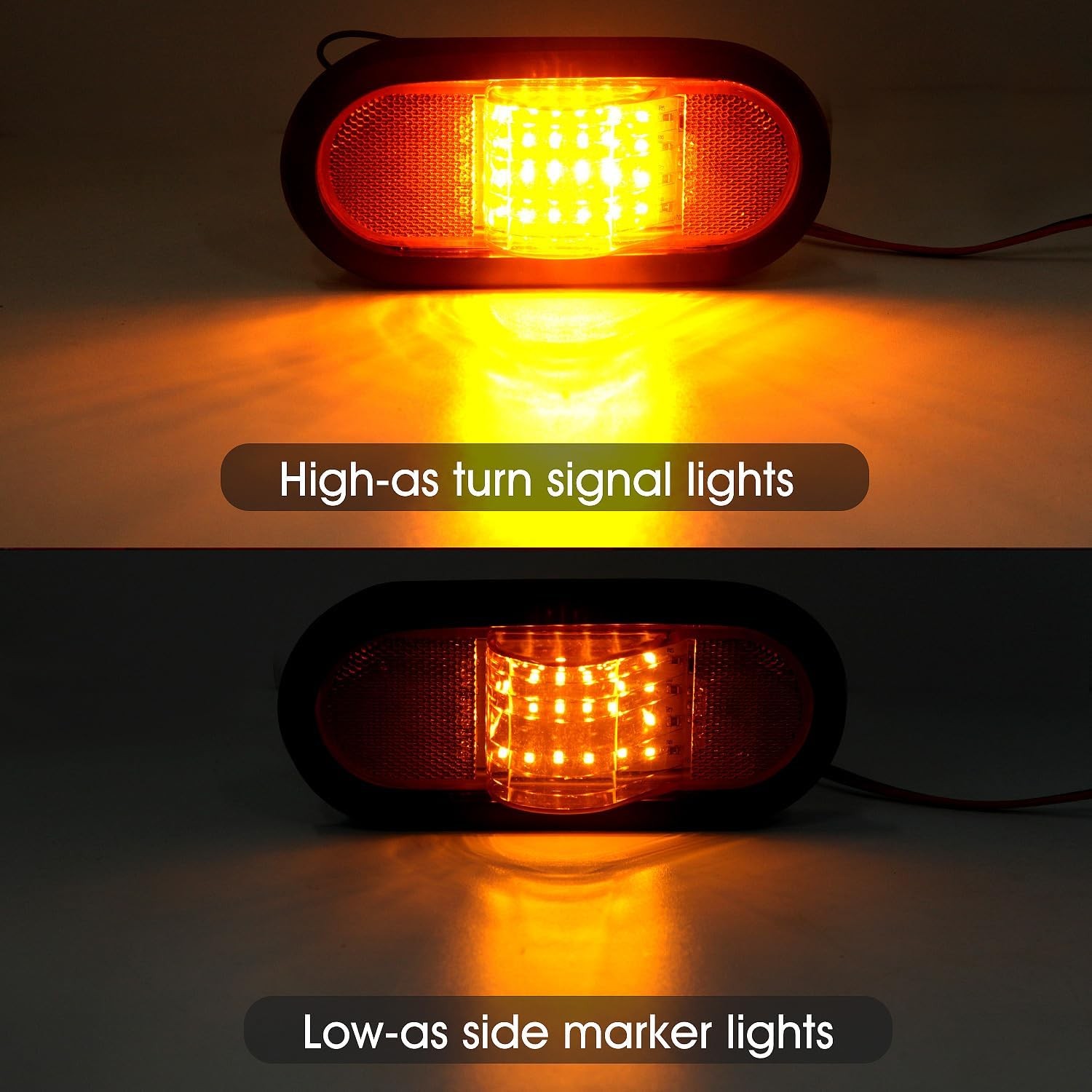2Pcs 6.5 Inch Oval LED Side Marker Lights and Mid Ship Turn Signal Amber w/Refle