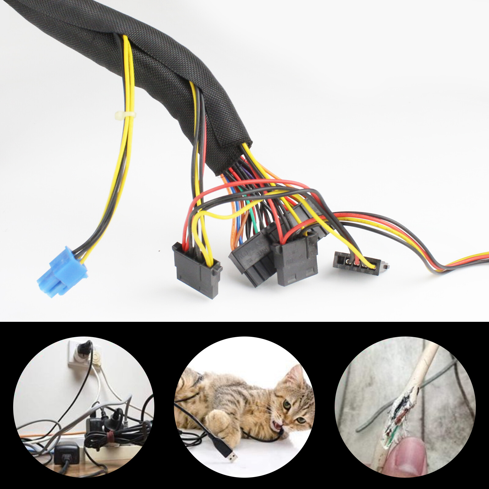 Cord Protector Split Loom Sleeve Cable Braided Tube Wire Wrap Organizer Lot