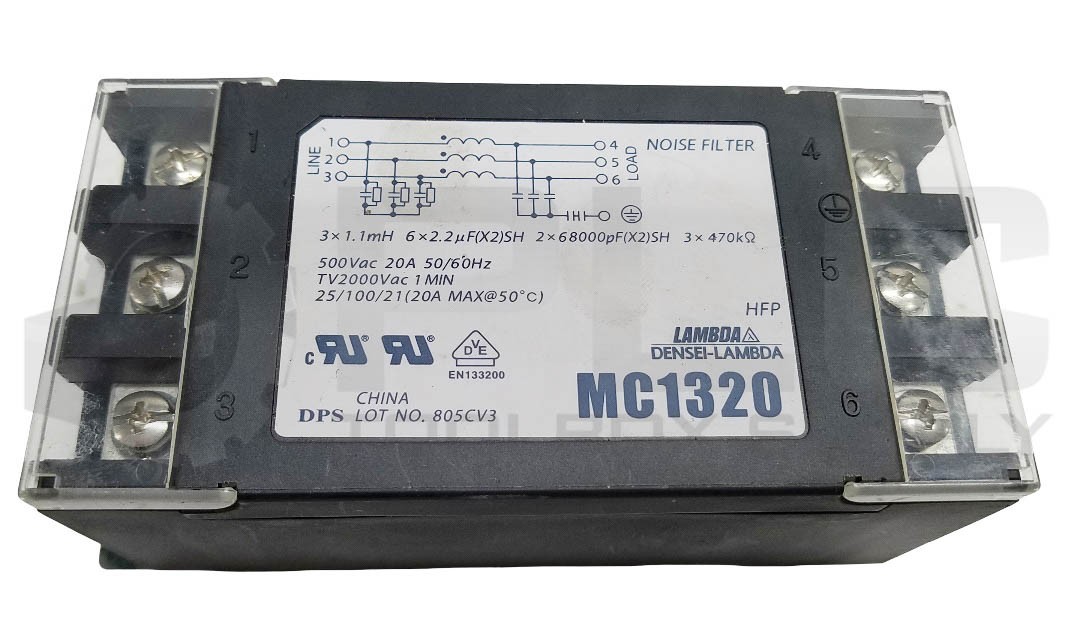 DENSEI LAMBDA MC1320 NOISE FILTER 500VAC 20A 50/60Hz
