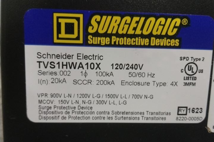 Square D TVS1HWA10X 120/240VAC Single Phase Surge Protection Device
