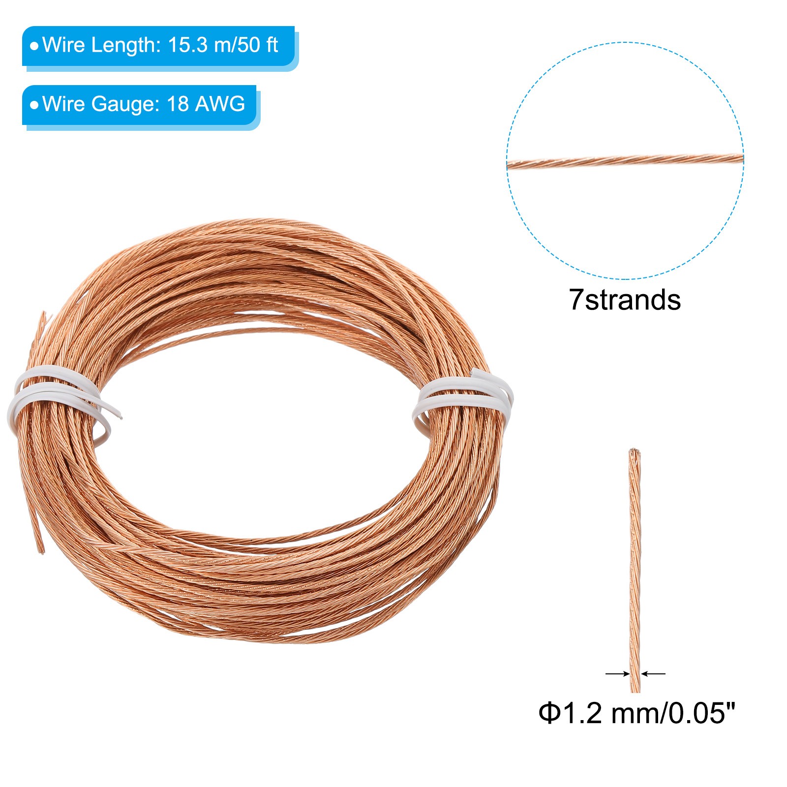 Bare Copper Ground Wire 18 Gauge 50 Feet Solid Braided Copper Cables