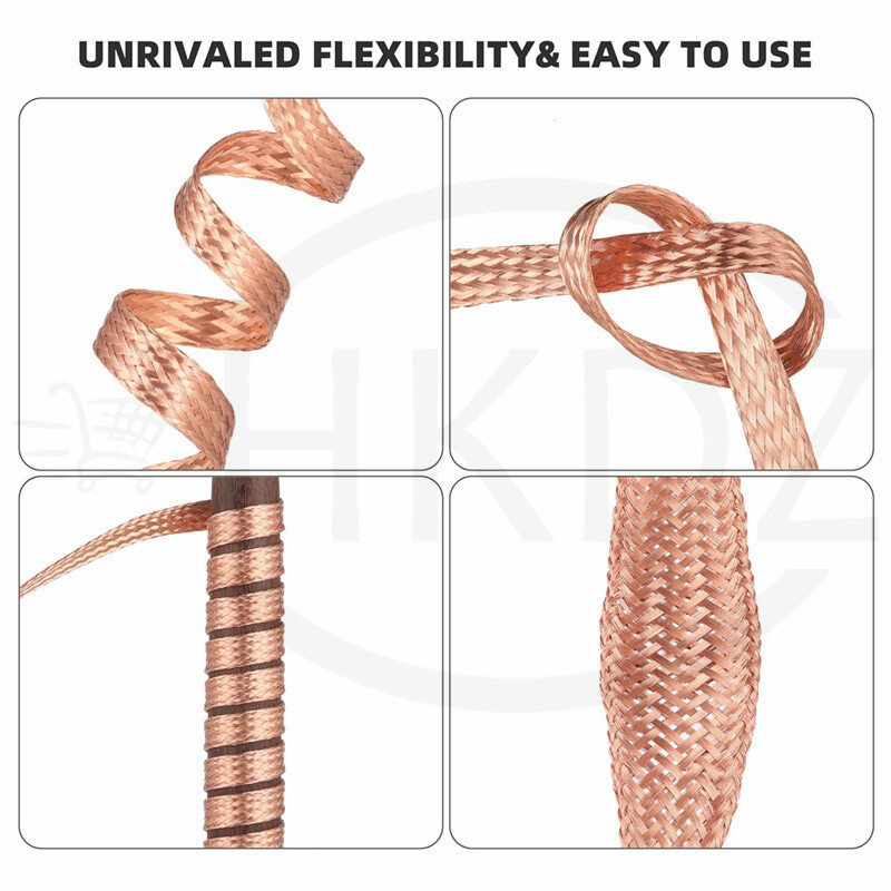 Flat Pure Copper Braid Cable Bare Copper Braid Wire Ground Lead Width 4mm- 70mm