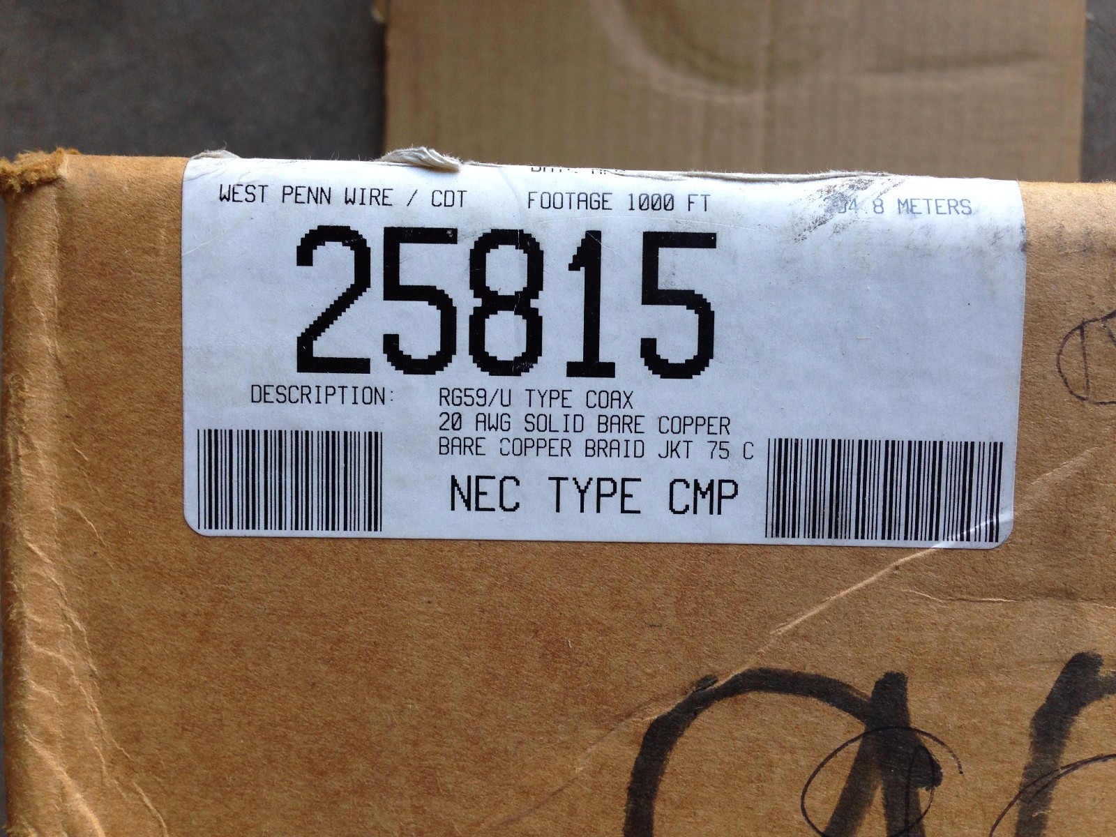 1000′ West Penn Wire 25815 RG59/U 20 SOLID BARE CMP CCTV Coaxial Cable