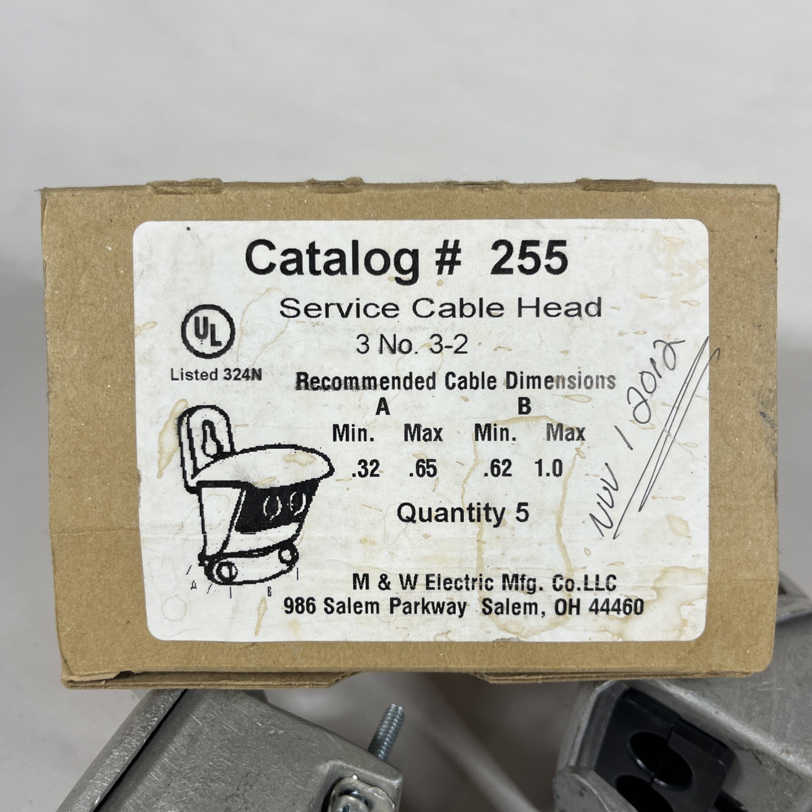 Case of 5 – M&W # 255 3 No. 3-2 Die Cast Aluminum Service Entrance Cable Head