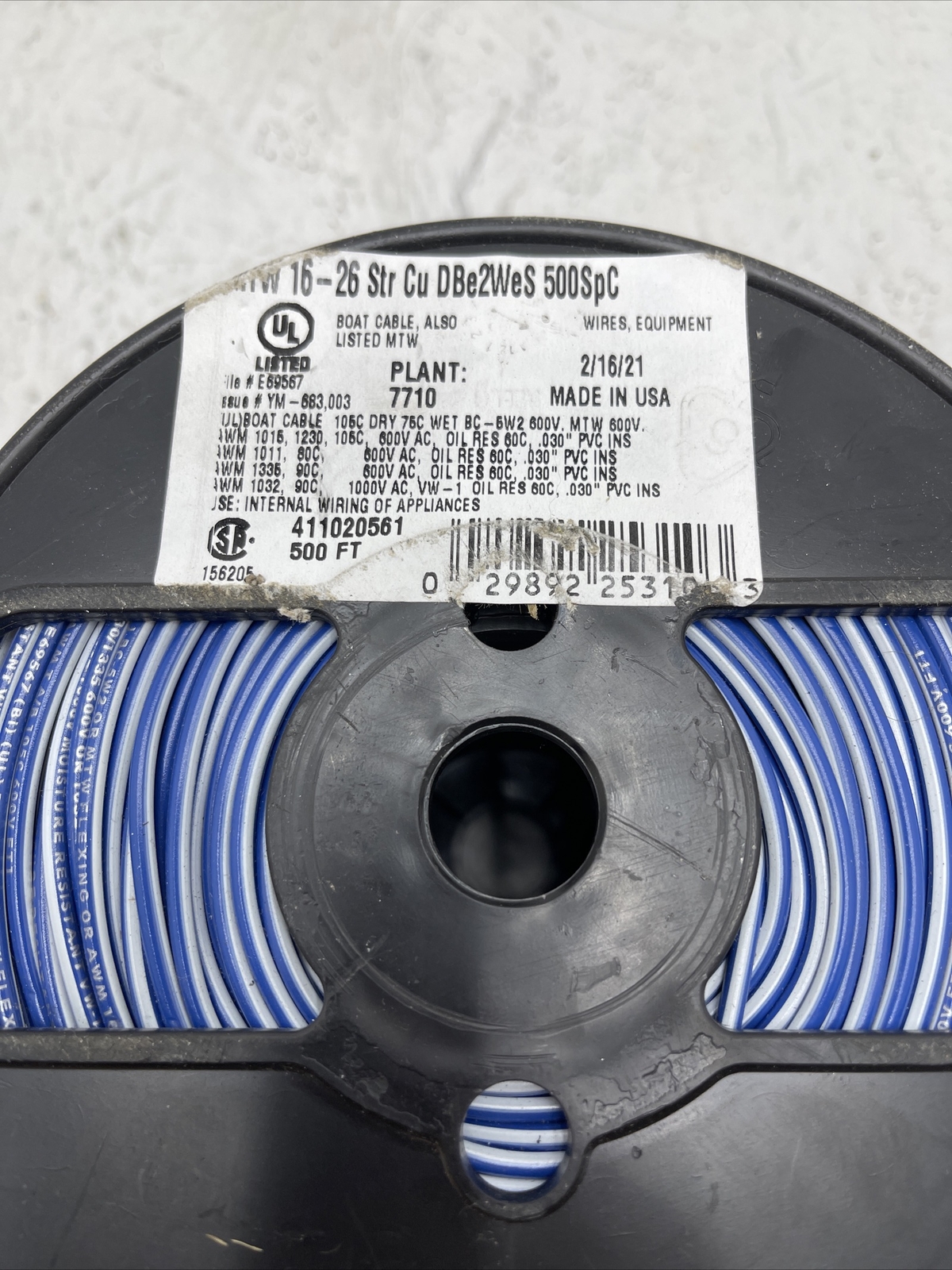 Southwire/Copperfield #16AWG Boat Cable Hook-Up BC-5W2 MTW AWM Wire Blue-500ft