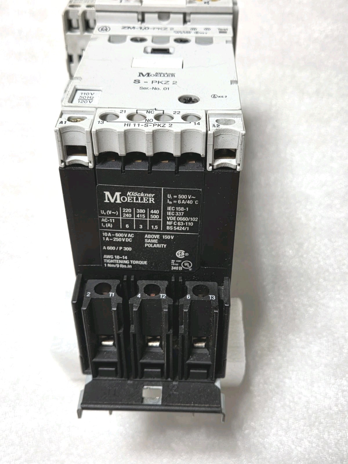 Klockner Moeller S-PKZ2,  ZM-1,0-PKZ2,PKZ2 Combination Starter Motor Protector