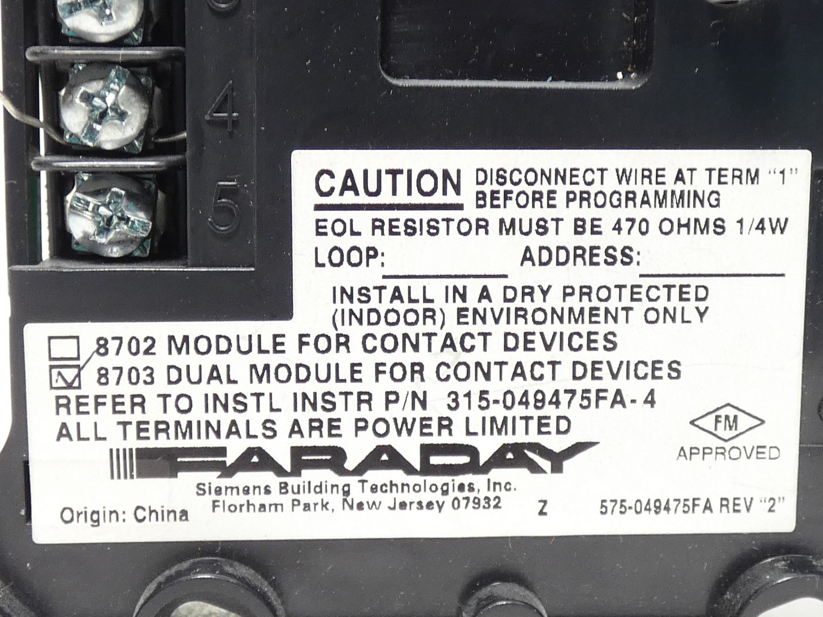 Siemens Faraday 8703 500-033360FA Dual-Input Interface Module Fire Alarm – NE…