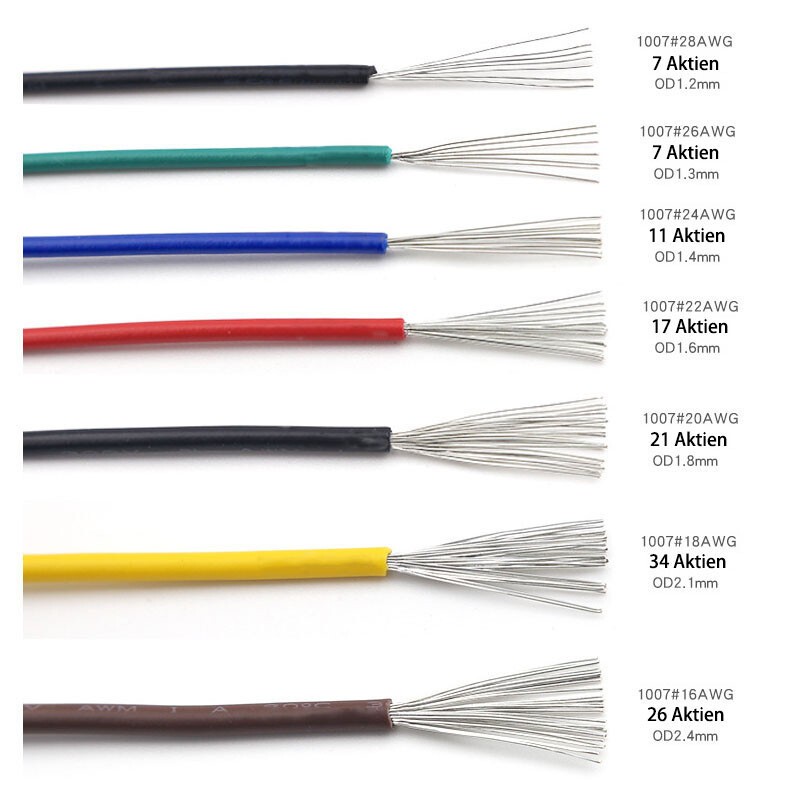 16AWG to 30AWG PVC Flexible Electronic Wire Stranded Cable UL1007 11 Colors