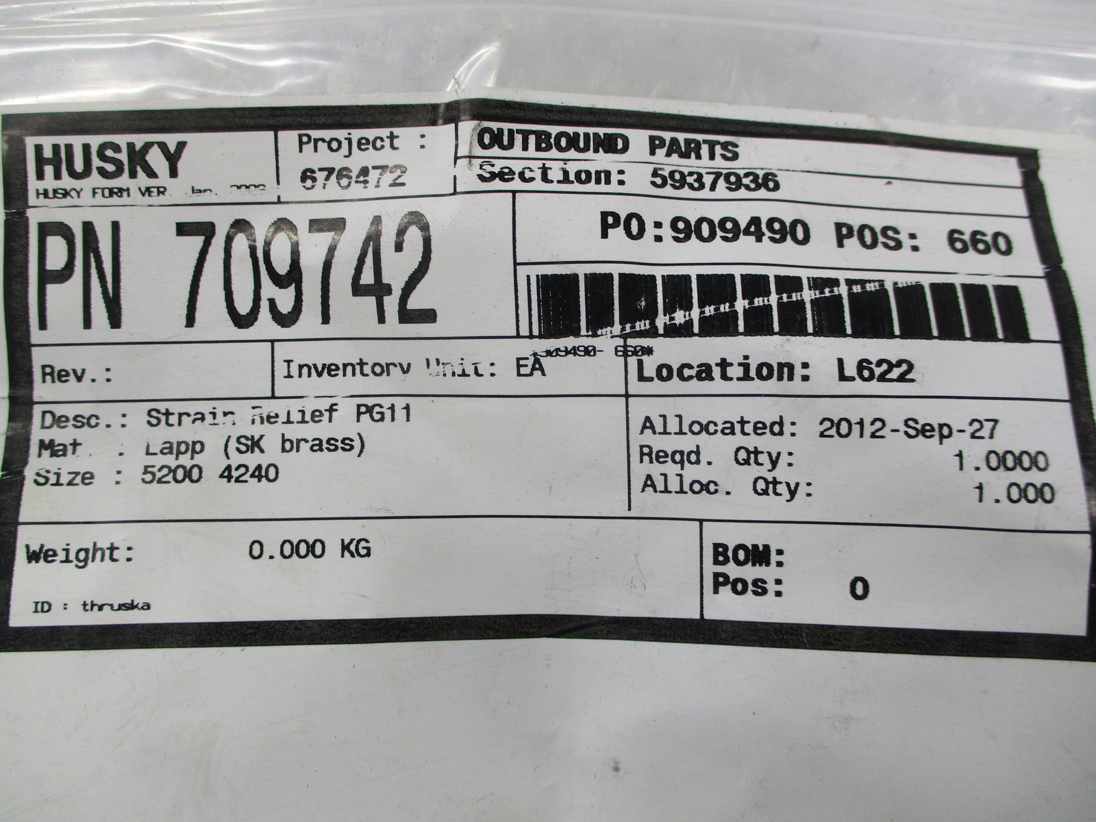 INDUSTRIAL SPARE 709742 STRAIN RELIEF NSMP