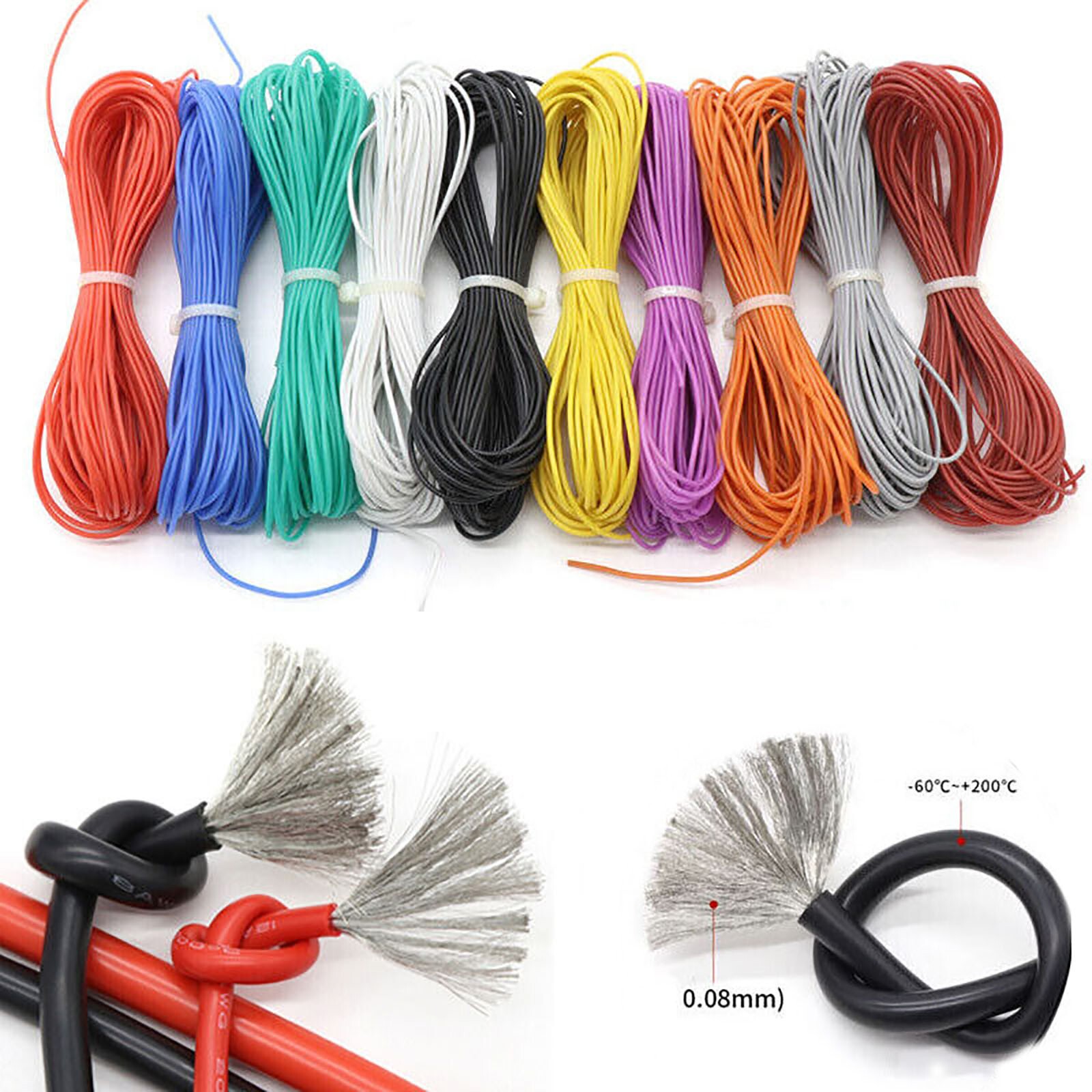 2AWG~30AWG Flexible Soft Silicone Wire Cable UL High Temp Colorful Tinned Copper