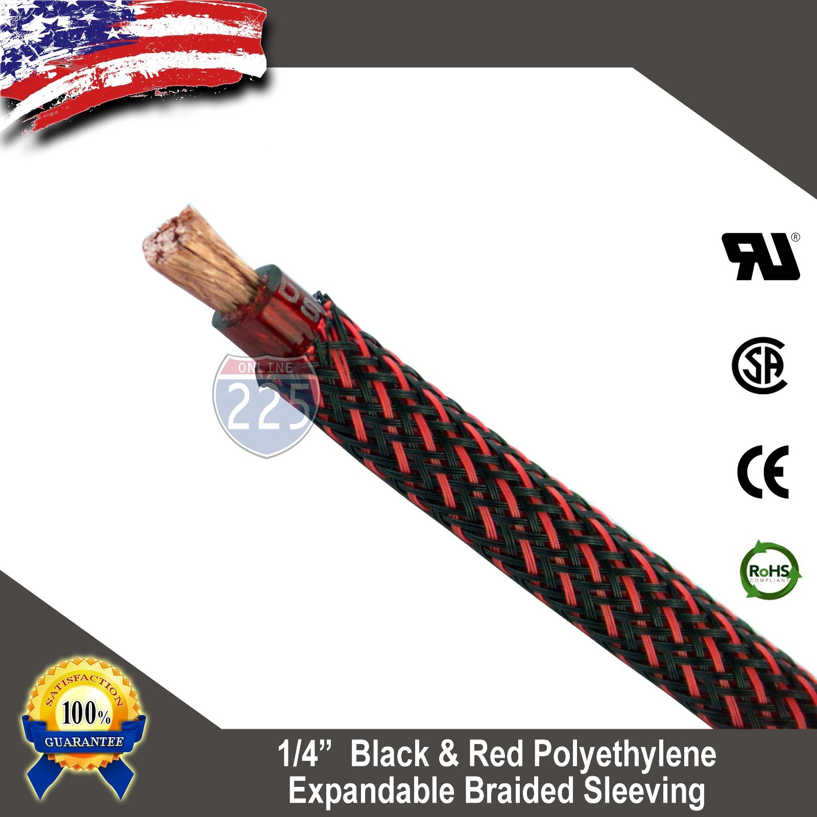 25 FT 1/4″ Black Red Expandable Wire Sleeving Sheathing Braided Loom Tubing US