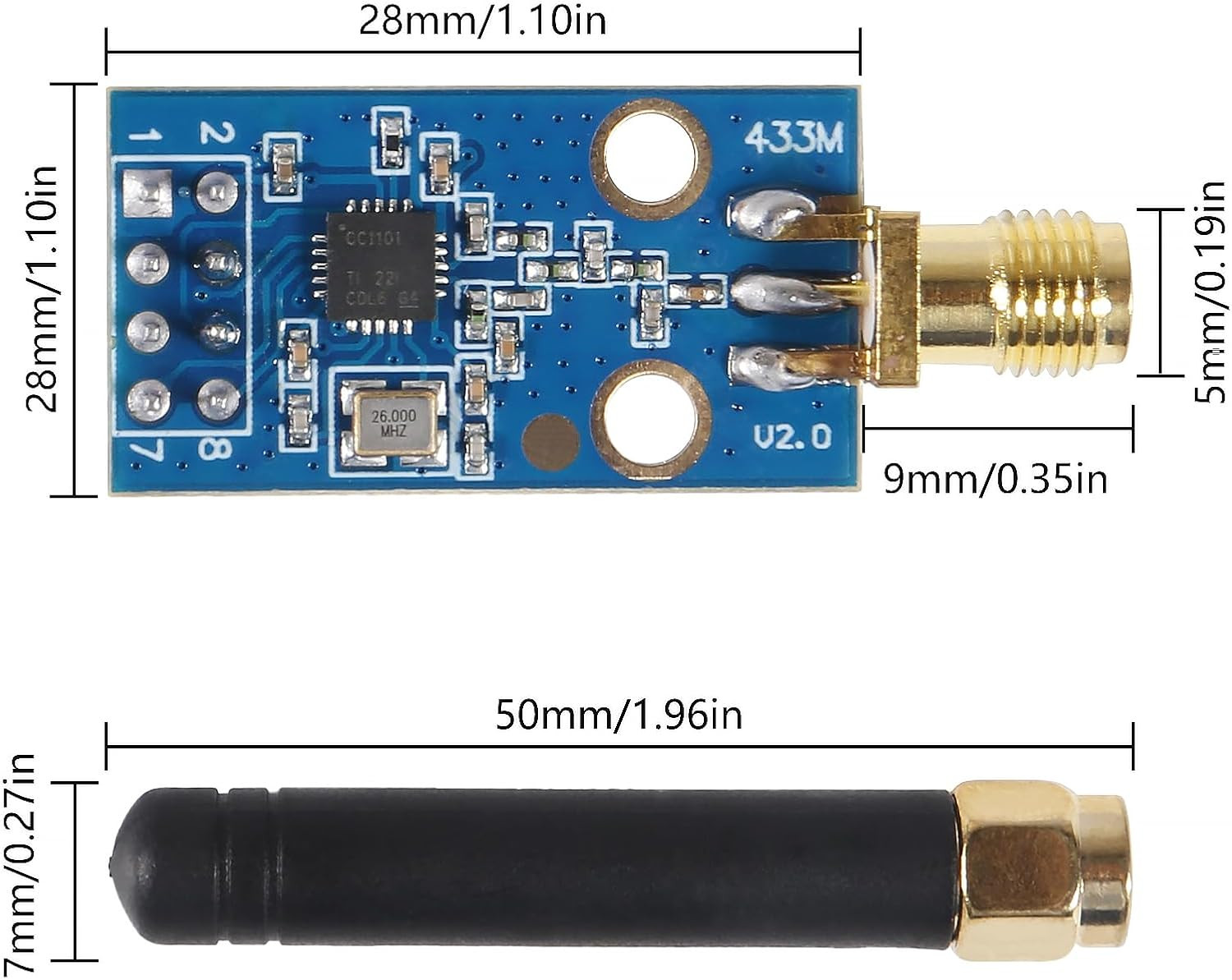CC1101 Wireless Module with SMA Antenna Wireless Transceiver Module 315/433/868/