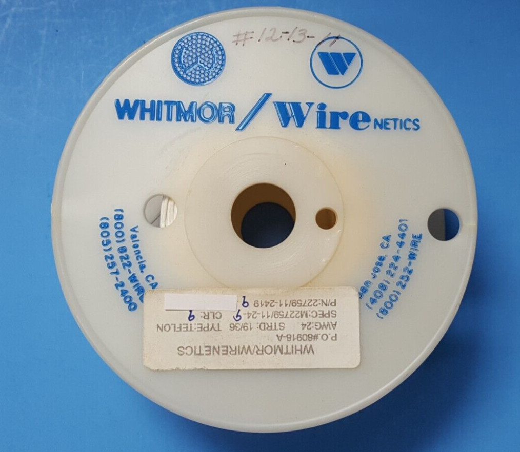 (50FT)Hook-up Wire, M22759/11-24-9, Whitmor, 24AWG Silver Coated, 600VAC, White