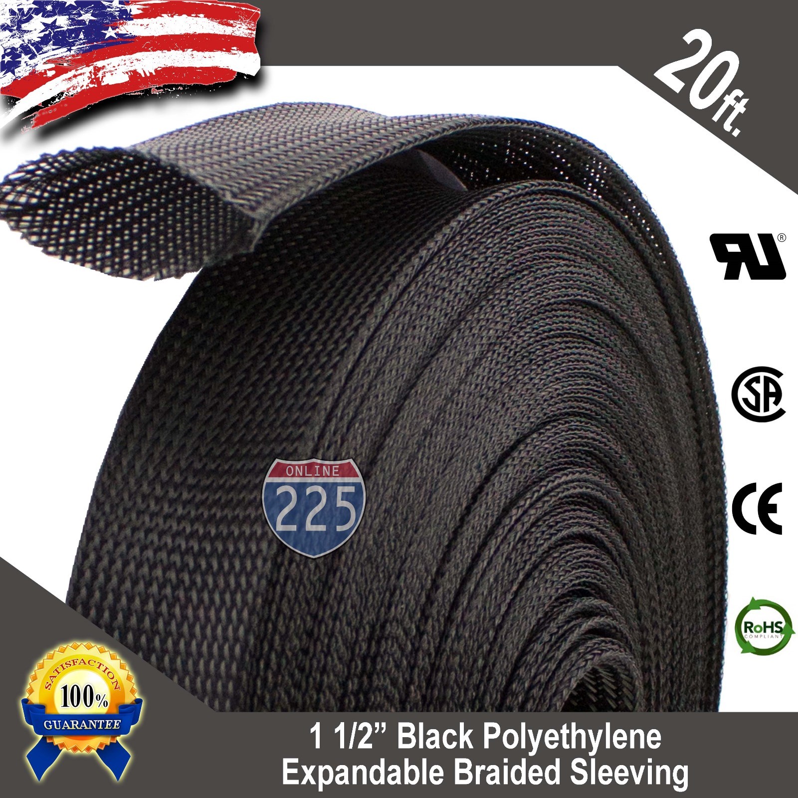 20 FT. 1 1/2″ Black Expandable Wire Cable Sleeving Sheathing Braided Loom Tubing