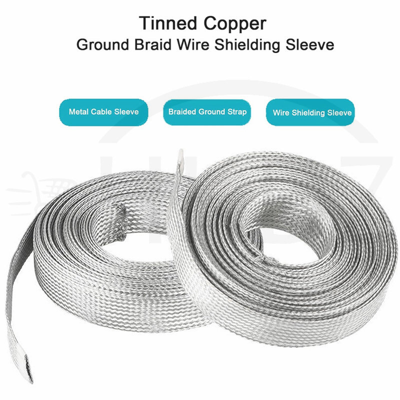 Flat Shield Braided Ground Strap Grounding Tinned Copper Braid Width 4mm – 70mm