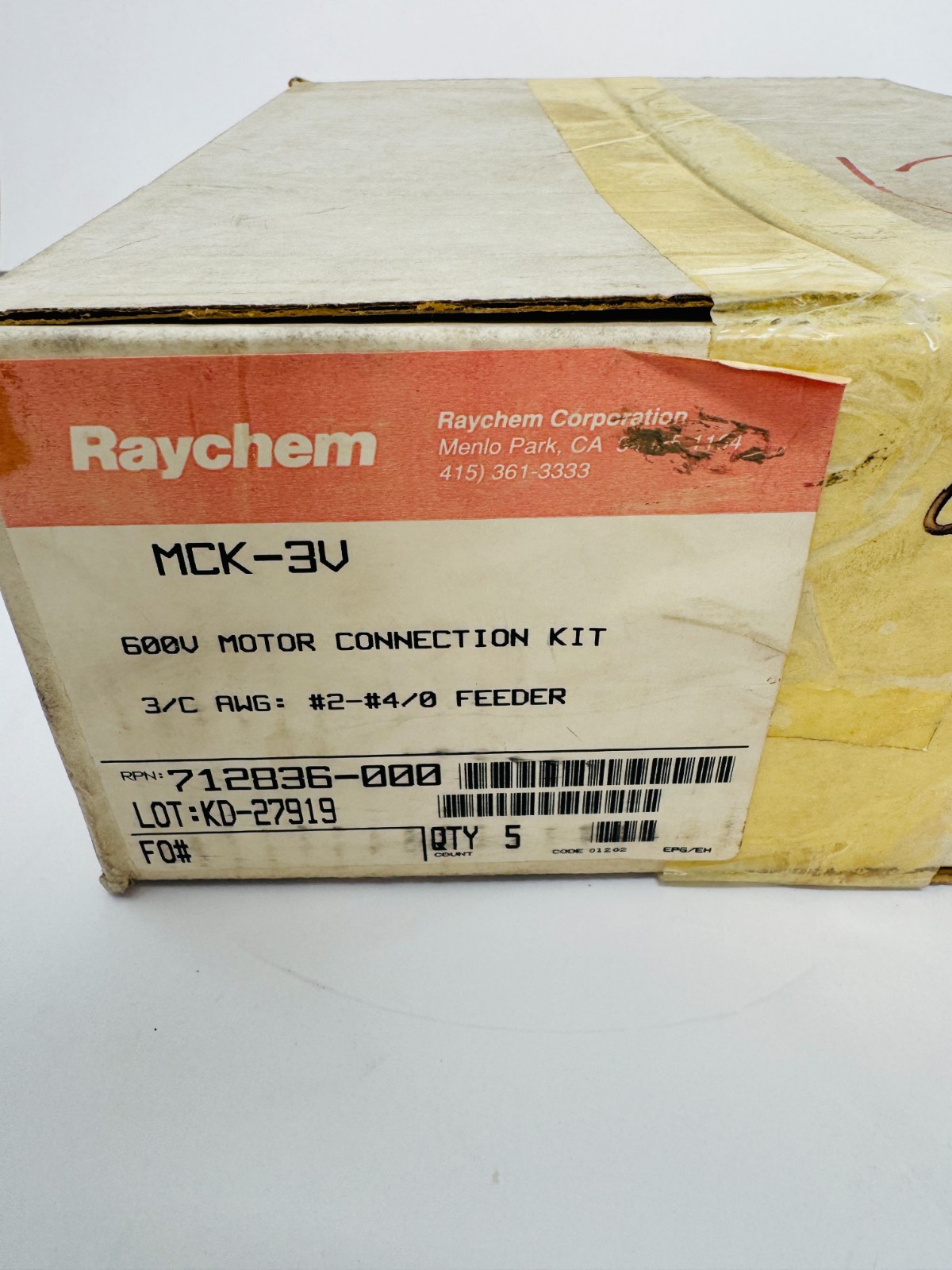 Raychem MCK-3V 600V Motor Connection Kit 3/C AWG: #2-#4/0 Feeder BOX Of 5