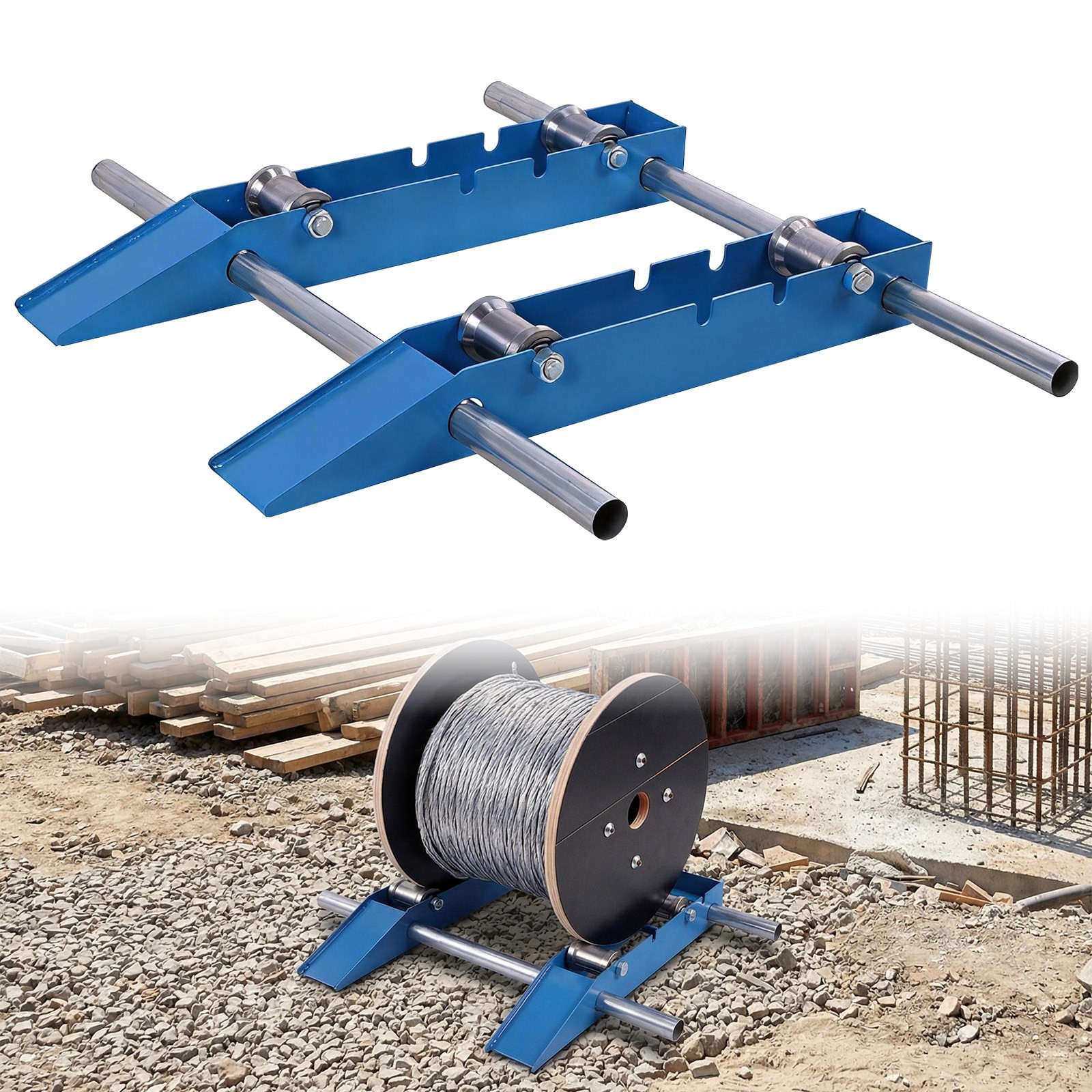 Wire Cable Reel Roller Stand 3307 LBS Commercial Industrial Steel Wire Dispenser