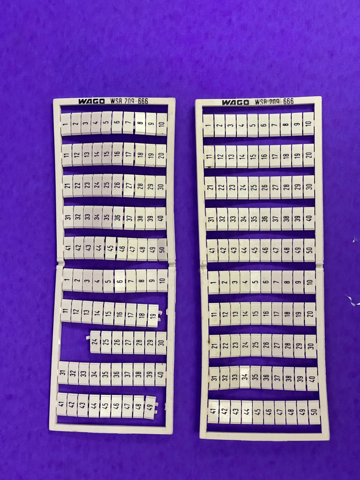 Wago WSR 209-666 Terminal Block Marker Numbers 1-50, Vertical Marking [Lot of 2]