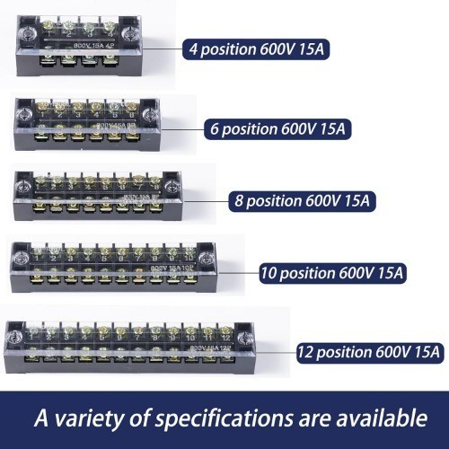 Terminal Block 2 Sets 8 Position Dual Row 600V 15A Screw Terminal Strip Cover