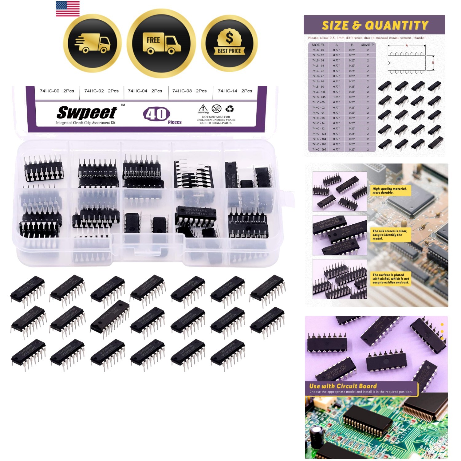 40Pcs 20 Different Types 74HCxx and 74LSxx Series Logic IC Assortment Kit wit…
