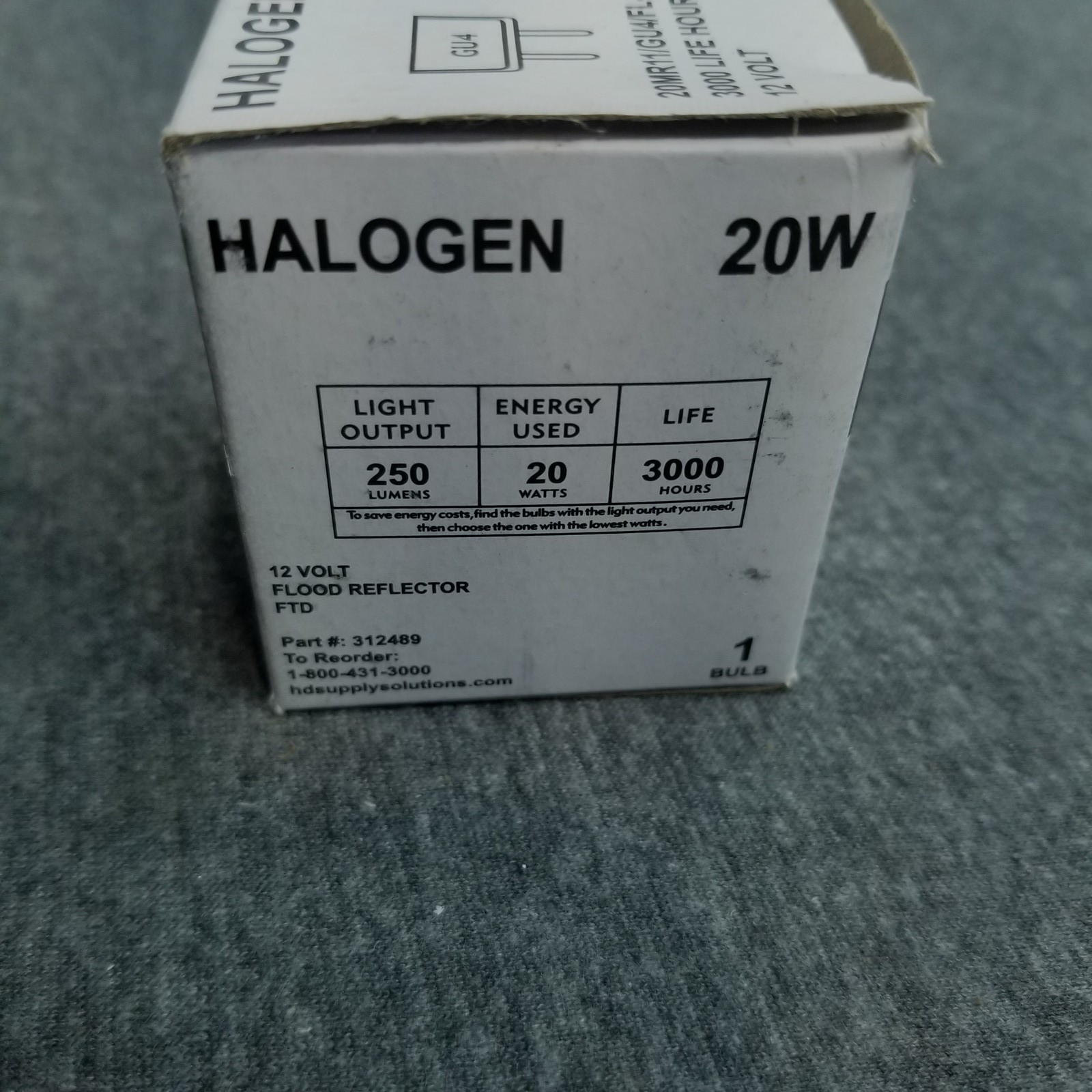 Halogen 20W Flood Light 20MR11/GU4/FL-12 3000 Life Hour 12 VOT New Open Box