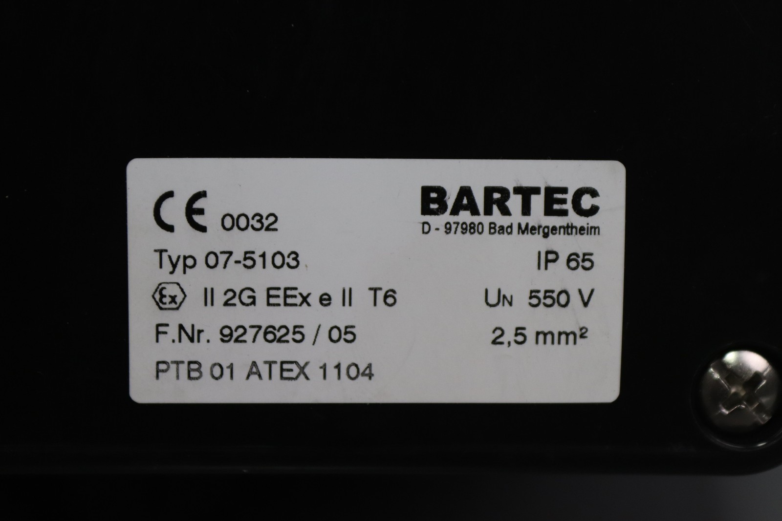 Bartec 07-5103 075103 Terminal Box 550V IP 65 00040399 Unused