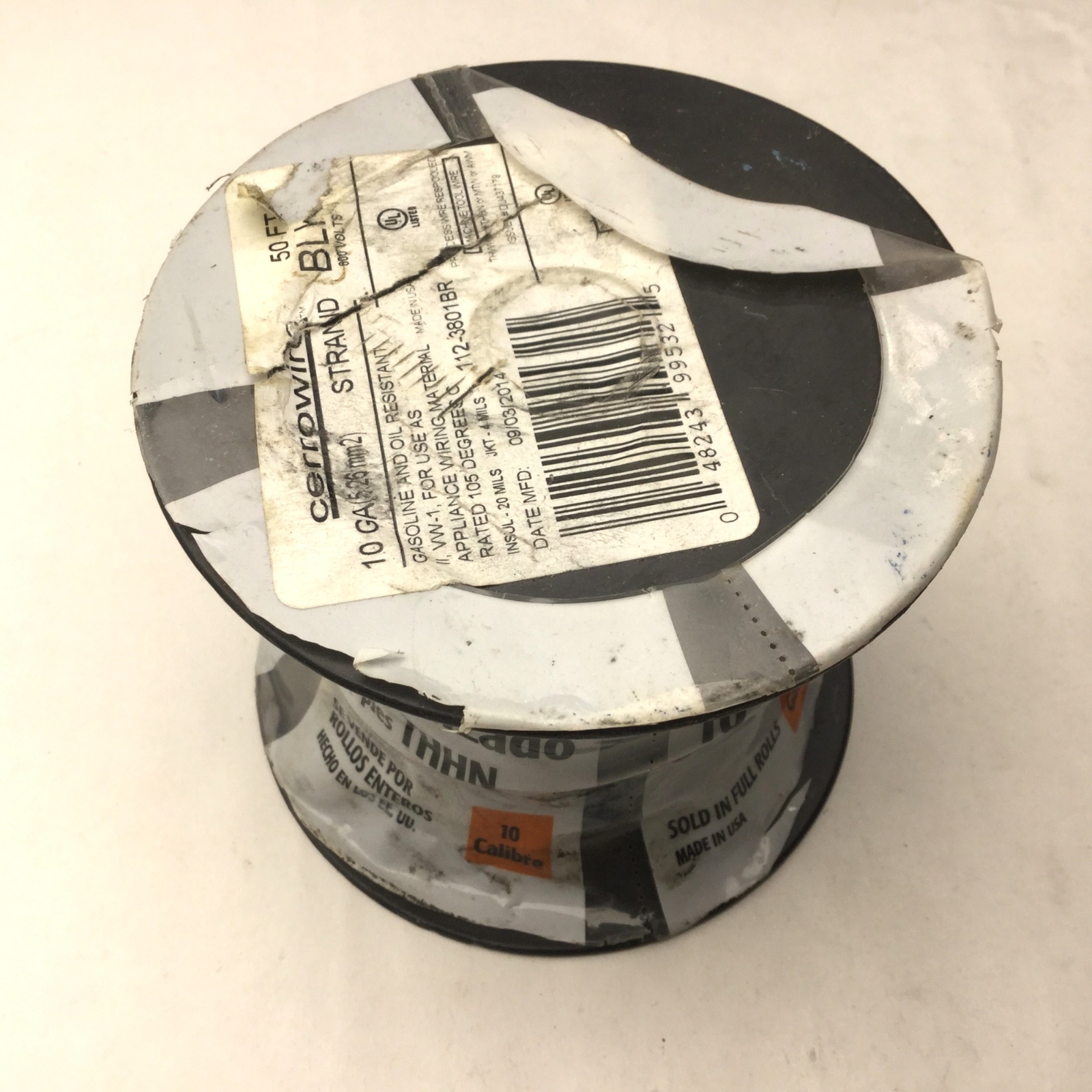New Spool of CerroWire 10 Stranded, 50′ THHN, 10 Gauge, 600V, Black