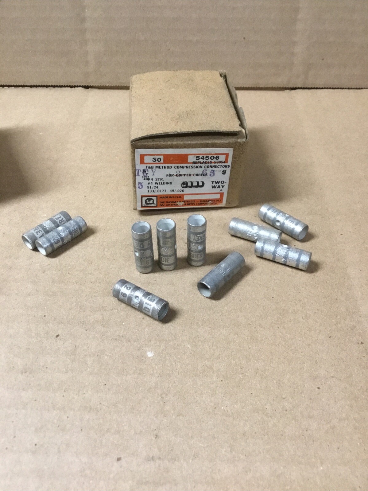 THOMAS & BETTS TWO WAY CONNECTOR SPLICE 54506 GREY DIE 29 4 AWG LOT OF 10 NEW
