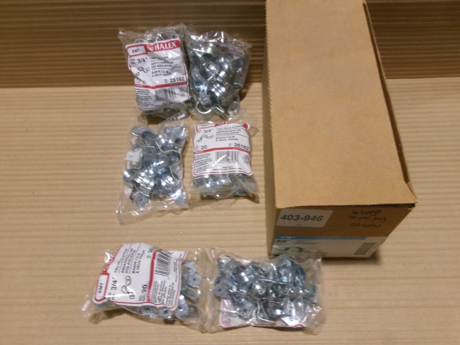 New Box of 6 Halex 26162 (20 Per Bag) 3/4″ Two Hole Strap AK