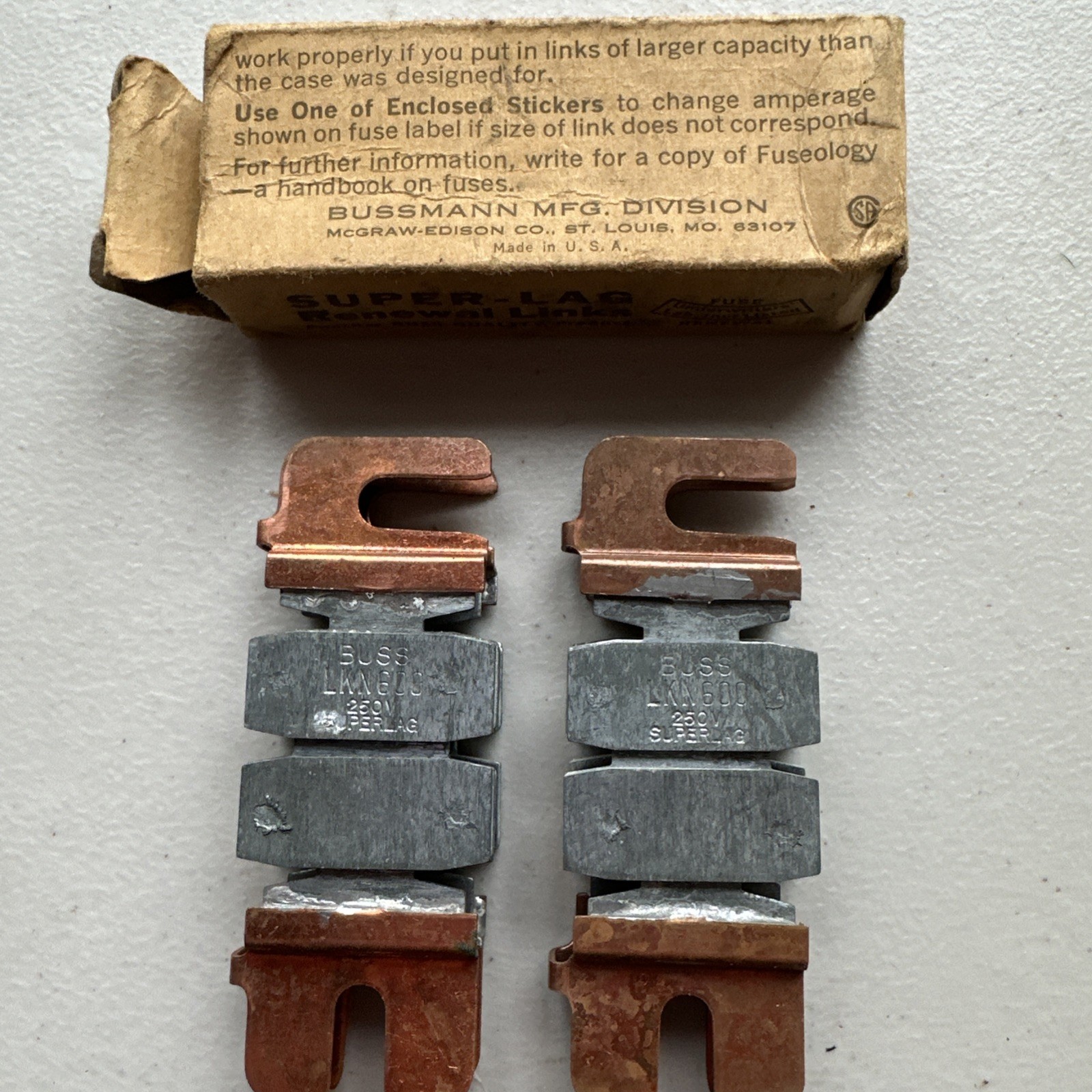 New 2 In Box. BUSS BUSSMAN SUPER-LAG RENEWAL LINKS LKN600 250V