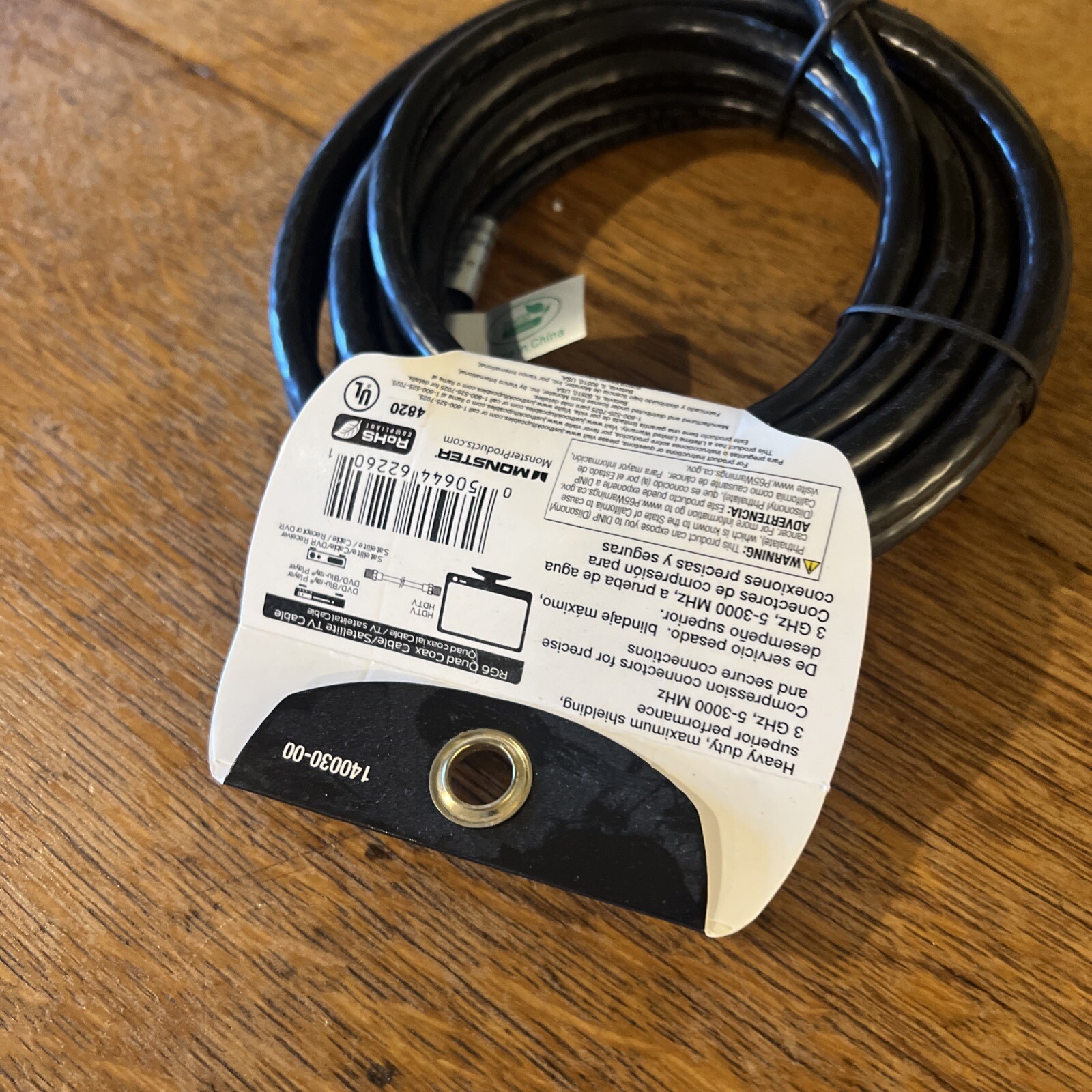 Monster 140030-00 RG6 Video Quad Coaxial Cable, 12′, Black