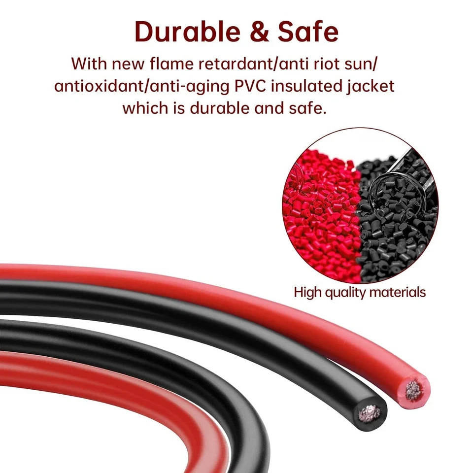6 Gauge Wire, 10Ft Black & 10Ft Red 6 Awg Tinned Copper Electrical Wire C