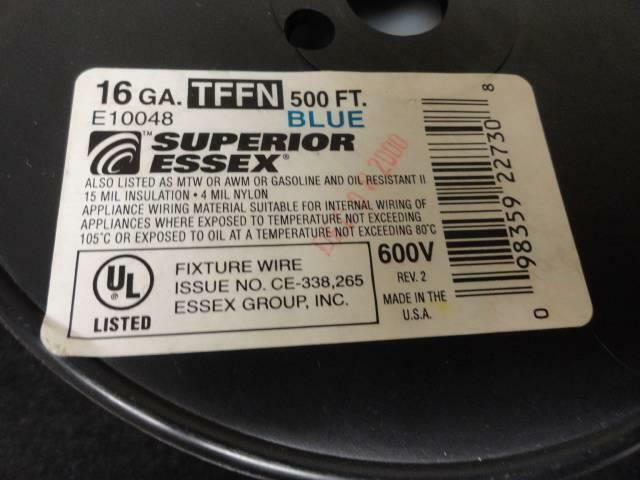 E10048 16AWG TFFN Cu Strand Wire (25Ft) Blue Insulation Gas/Oil Resist Essex B21