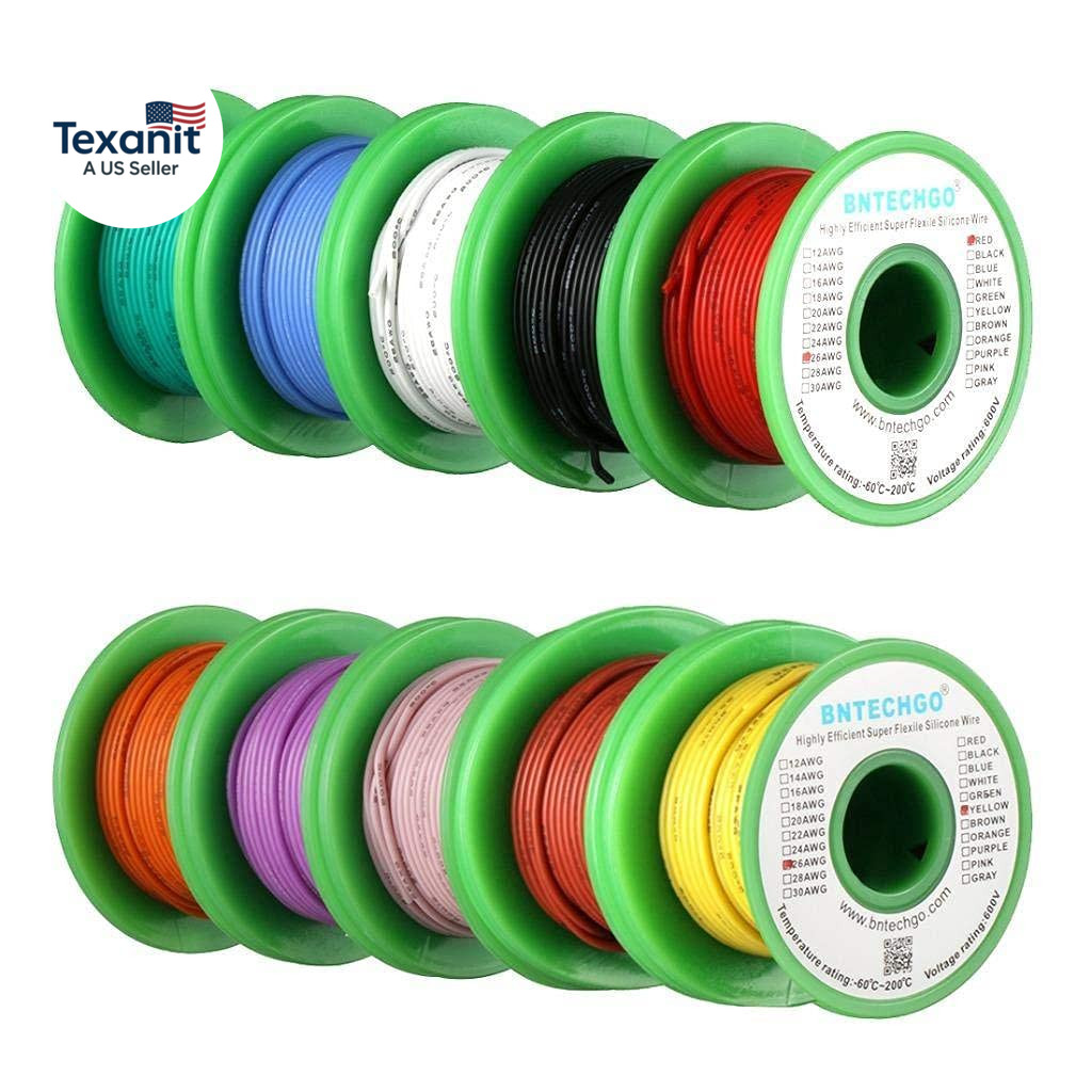 26 Gauge Silicone Wire Kit 10 Color Each 30 Ft Flexible 26 AWG Stranded Tinned C