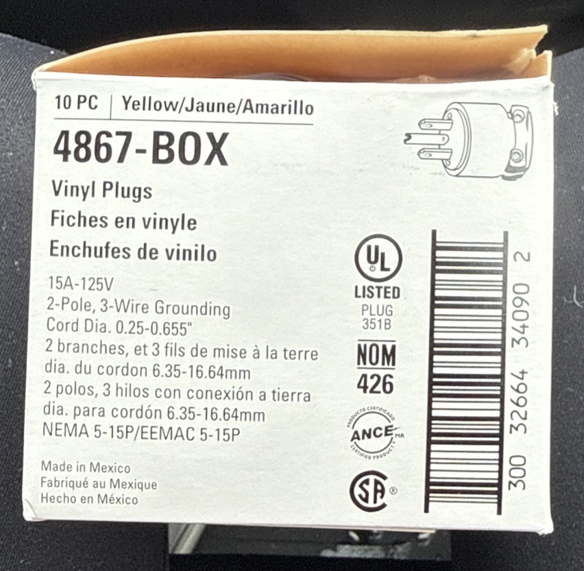 Cooper/Eaton 4867-BOX 15-Amp 125-Volt Heavy-Duty NEMA 5-15 Straight Plug (10PK)