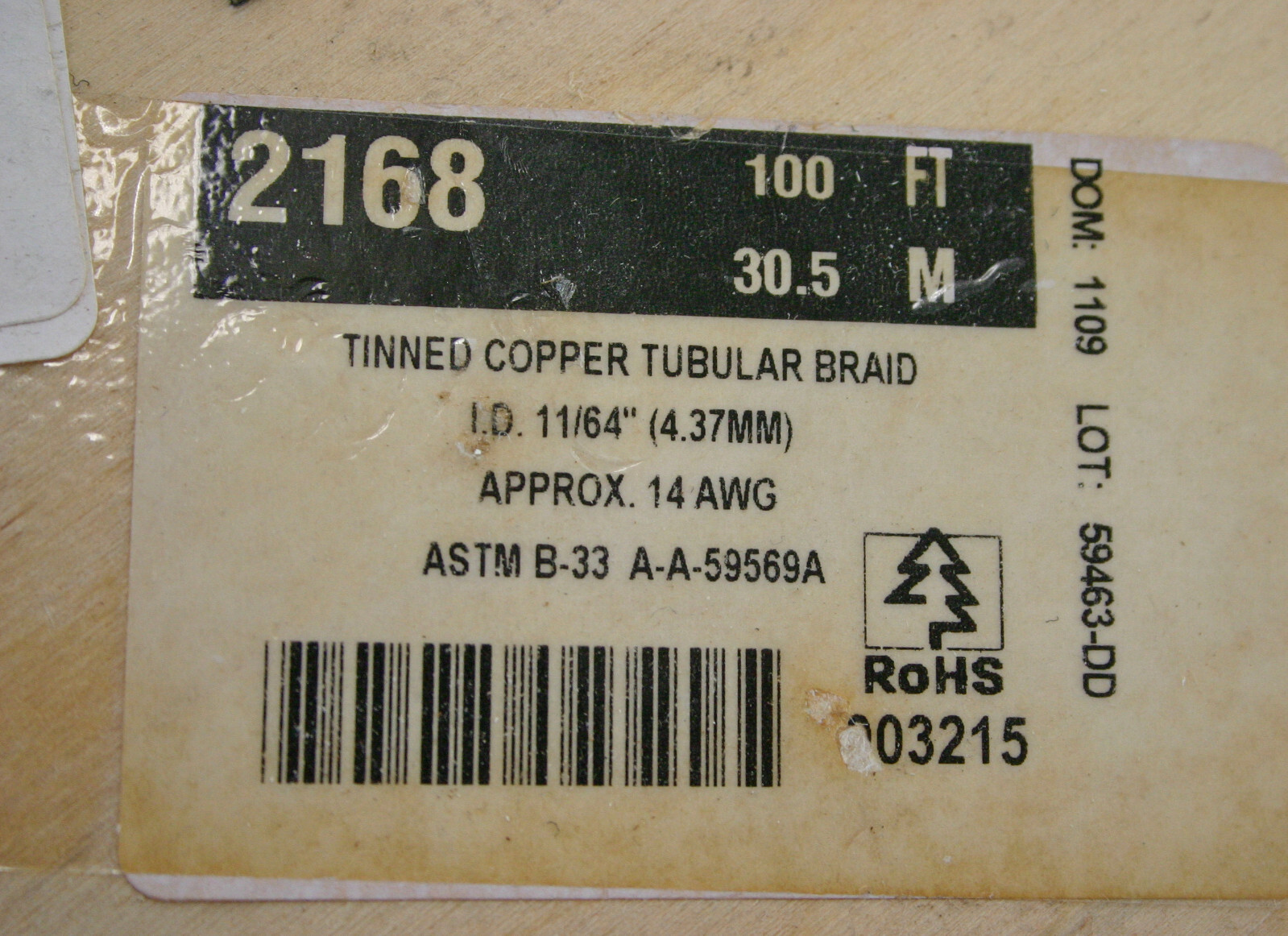 87′ Alpha Wire 2168 SV005 Tinned Copper Tubular Braid 11/64″ ID NOS US Seller