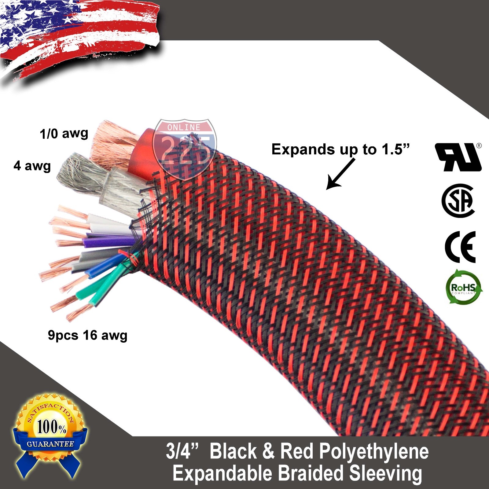 5 FT 3/4″ Black Red Expandable Wire Sleeving Sheathing Braided Loom Tubing US
