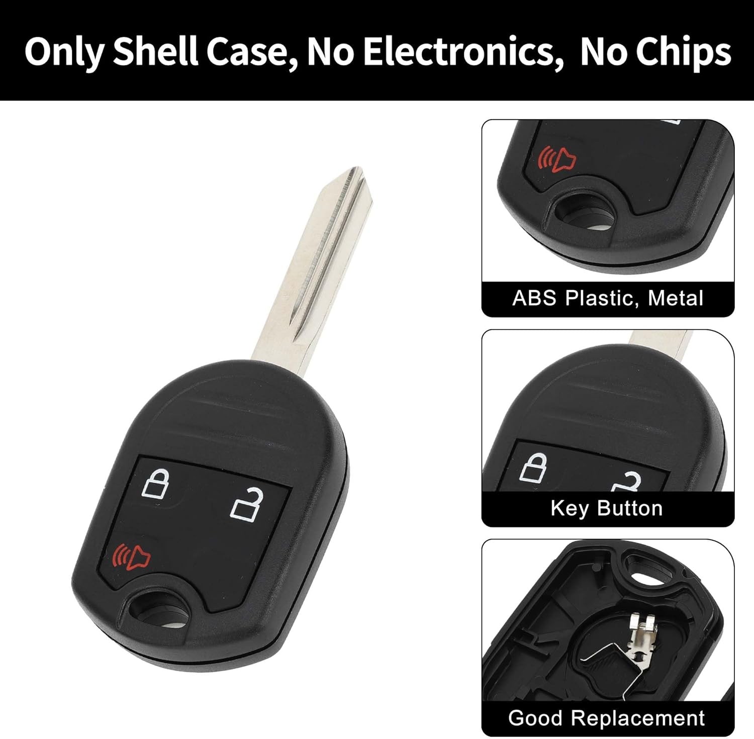 Replacement Key Fob Shell Case for Ford F-150 2004-2016 and Focus 2006-2012, 3 B
