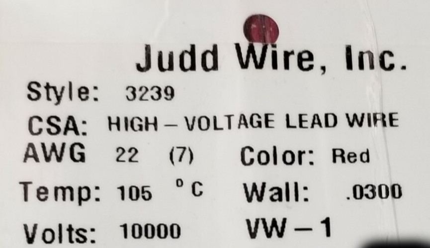 NEW Judd Wire #22awg UL-3239 High Voltage Hook-Up/Lead Wire 10KVDC 10,000V Red