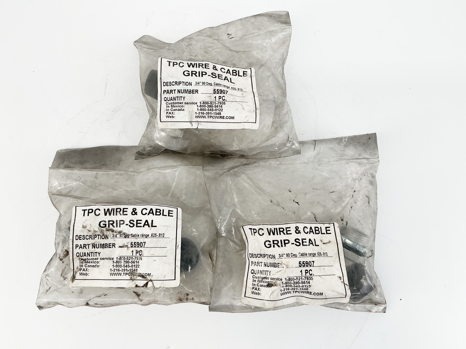 New Lot of 3 TPC 55907 3/4″ 90Deg Cable Range 625.812