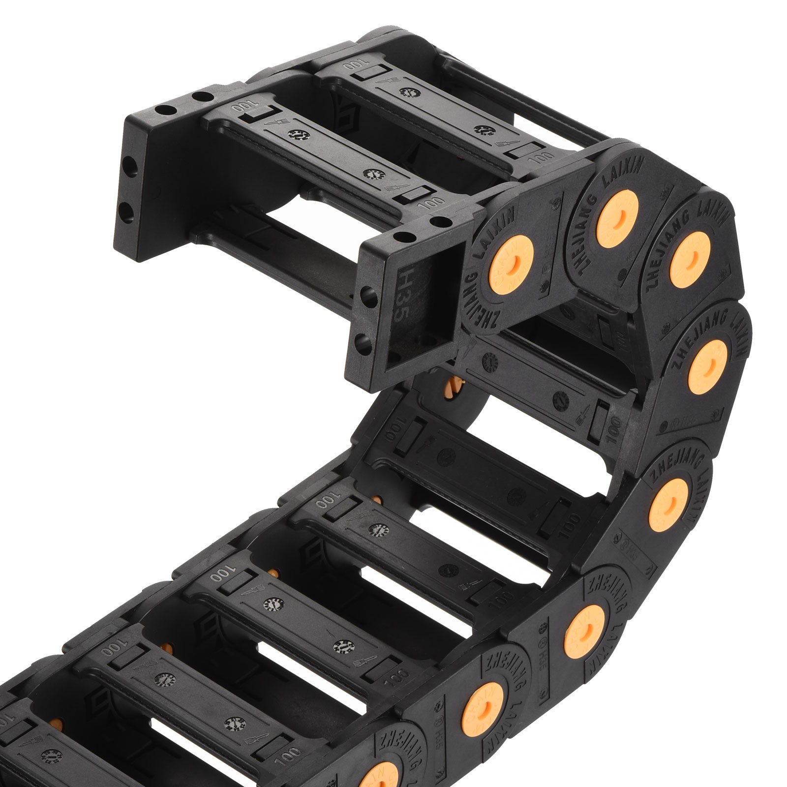 Drag Chain Cable Carrier Open Type End Connectors R100 35X100mm 1 Meter Plastic