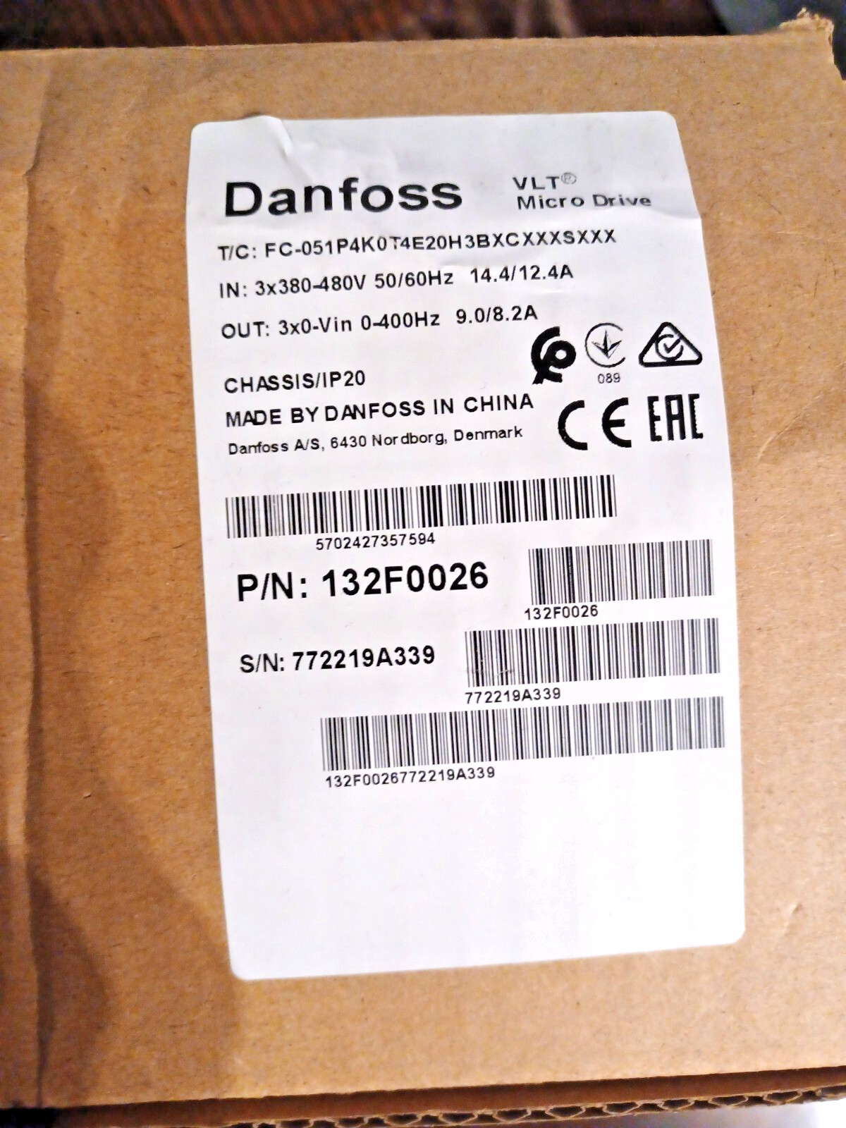 1PC-Danfoss 132F0026 FC-051P4K0T4E20H3BXCXXXSXXX 4KW/ Micro Drive-NEW