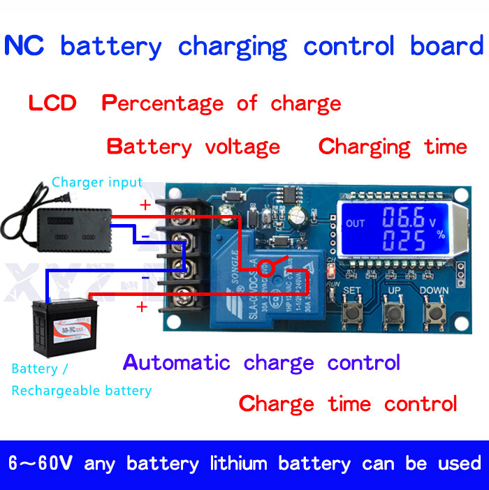 30A 6-60V Lithium Battery Charge NC Control Module Protection Board LCD Display