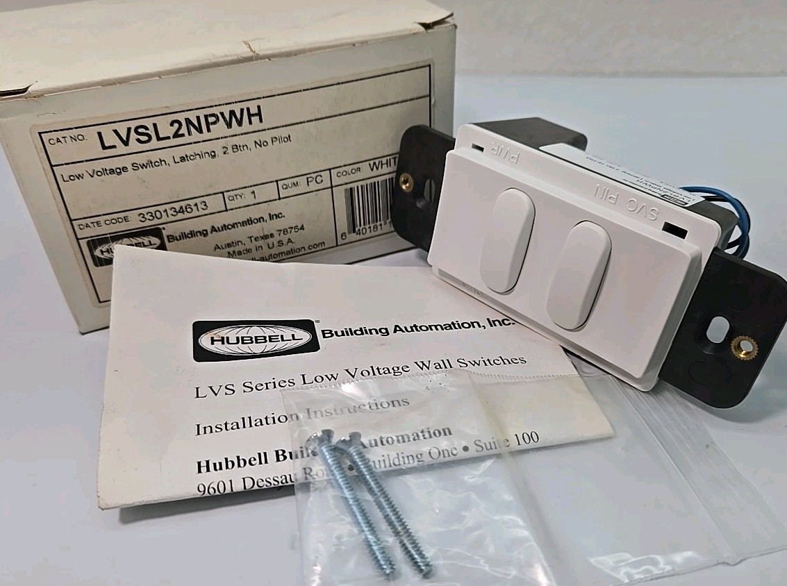 Hubbell LVSL2NPWH 2 Button Low Voltage Latching Switch, 2 Button, White