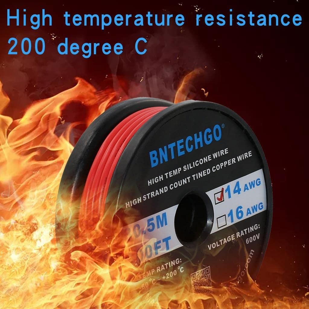 14 Gauge Silicone Wire Spool 100 ft Red Flexible 14 AWG Stranded Tinned Coppe…